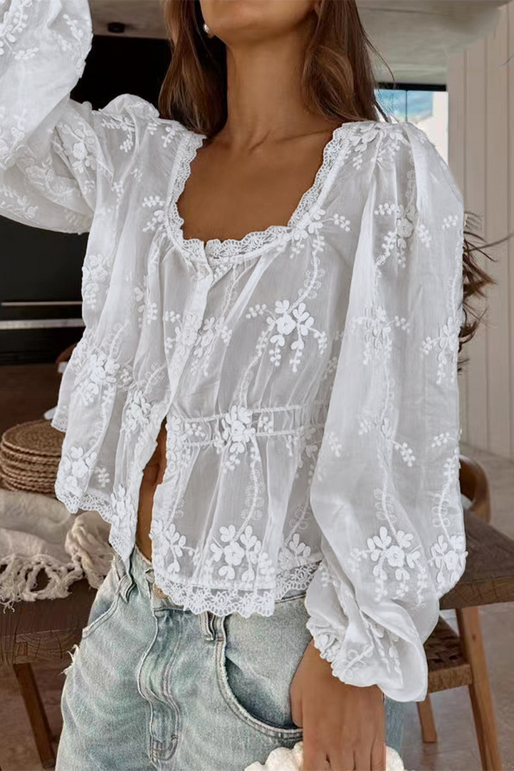 Serena | Leichter Cardigan Transparent Bestickt Langarm