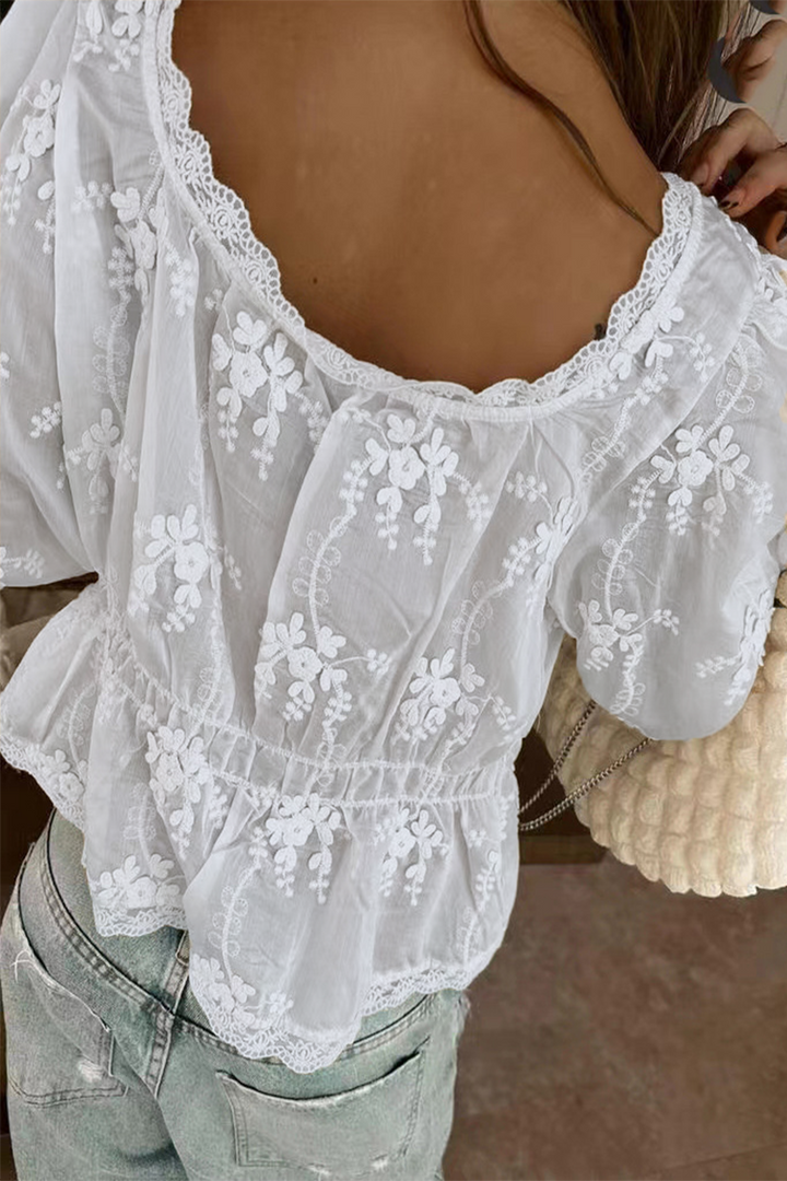 Serena | Leichter Cardigan Transparent Bestickt Langarm