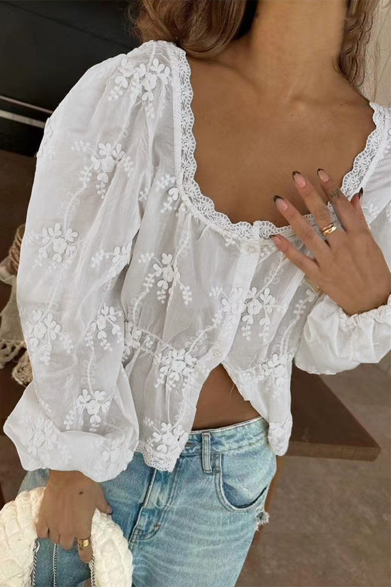 Serena | Leichter Cardigan Transparent Bestickt Langarm
