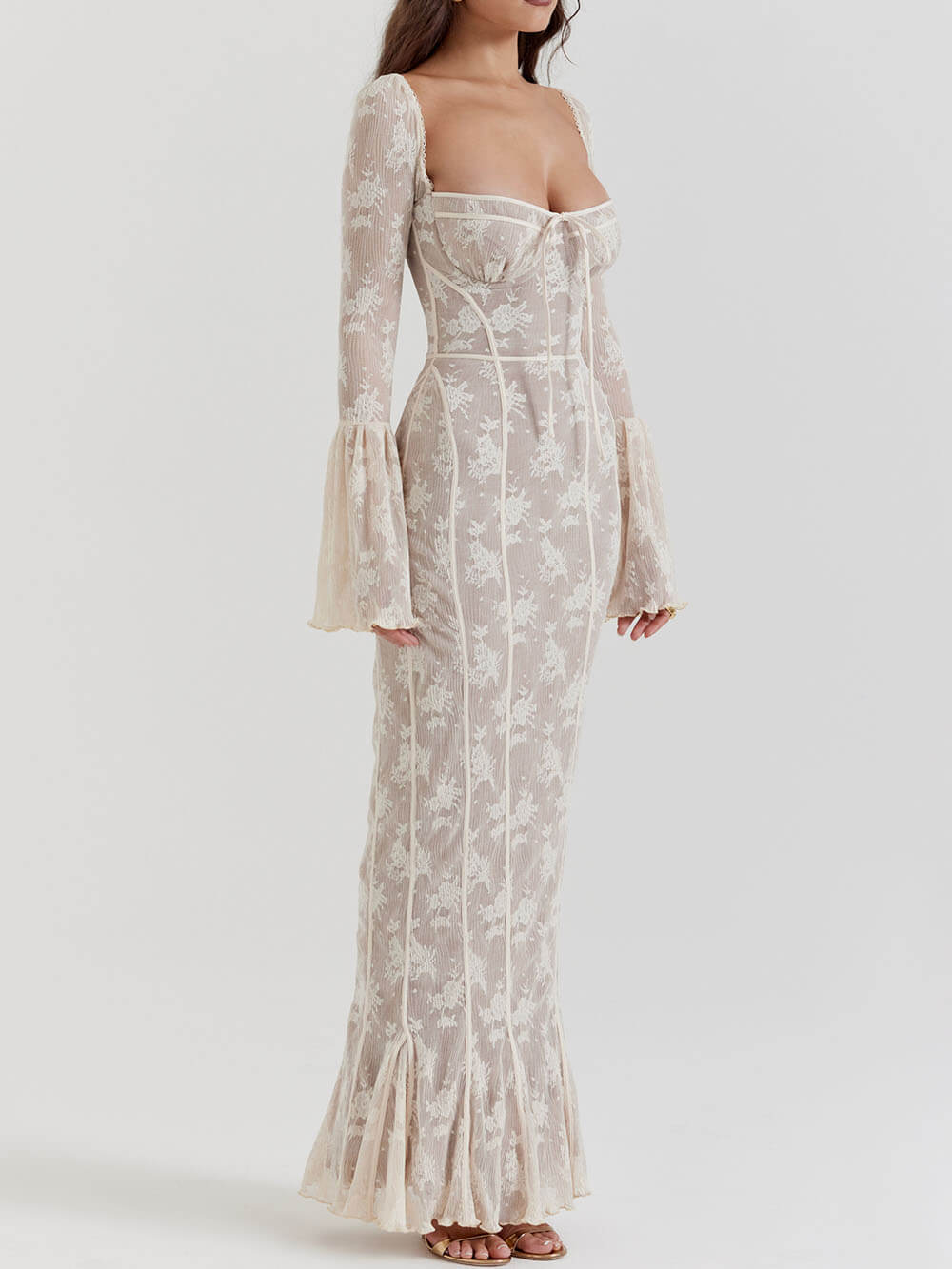 Zalviera | Maxikleid Spitze Rückenfrei Schlitz