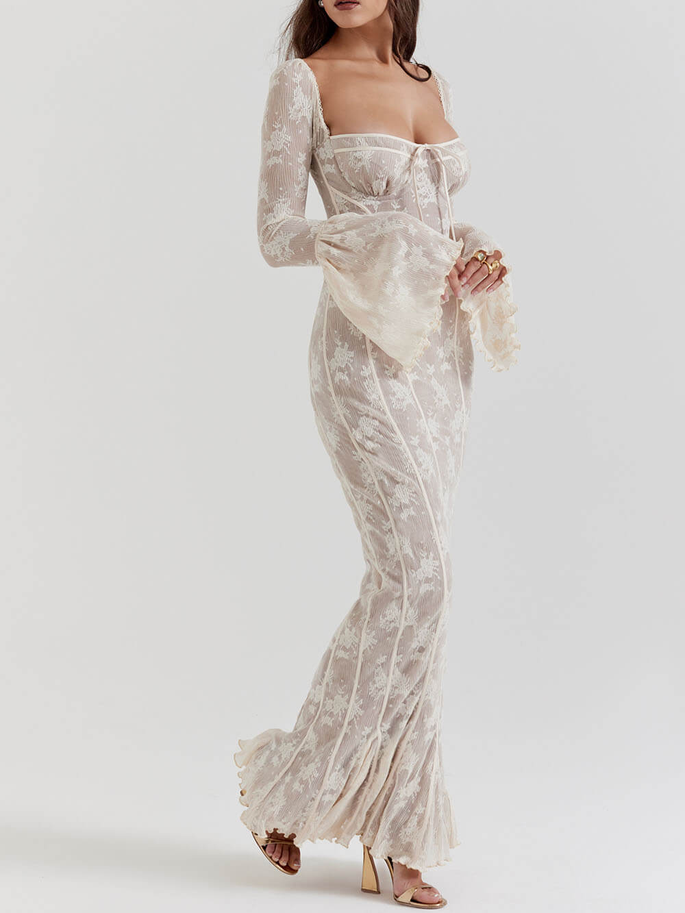 Zalviera | Maxikleid Spitze Rückenfrei Schlitz