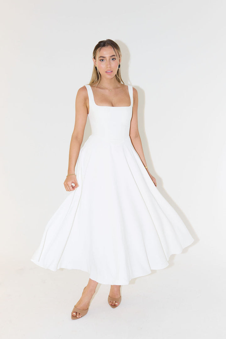 Aveline | Midikleid Plissee Quadratischer Ausschnitt