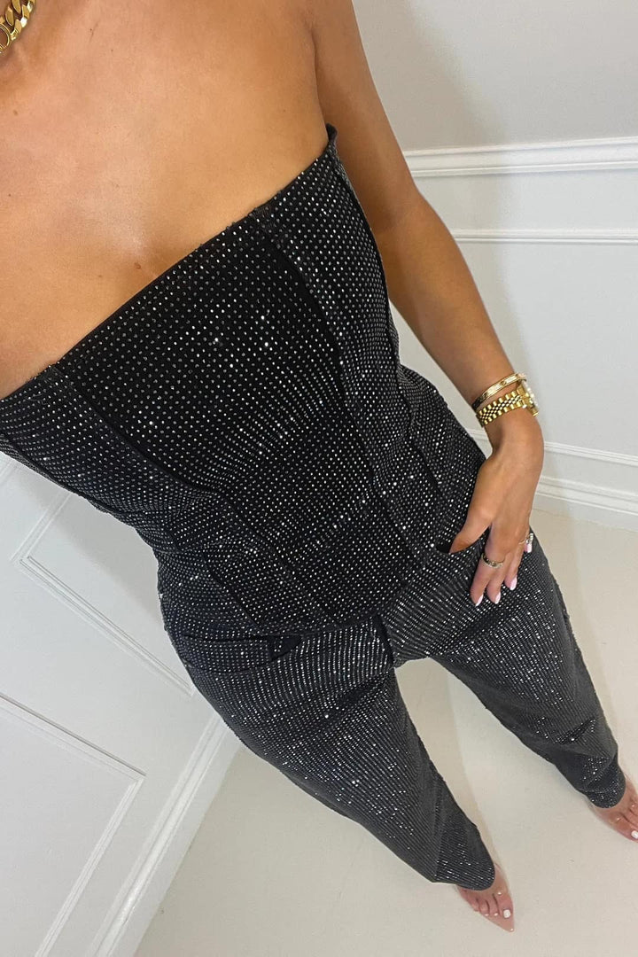 Zerina | Jumpsuit trägerlos Denim weit Bein figurbetont