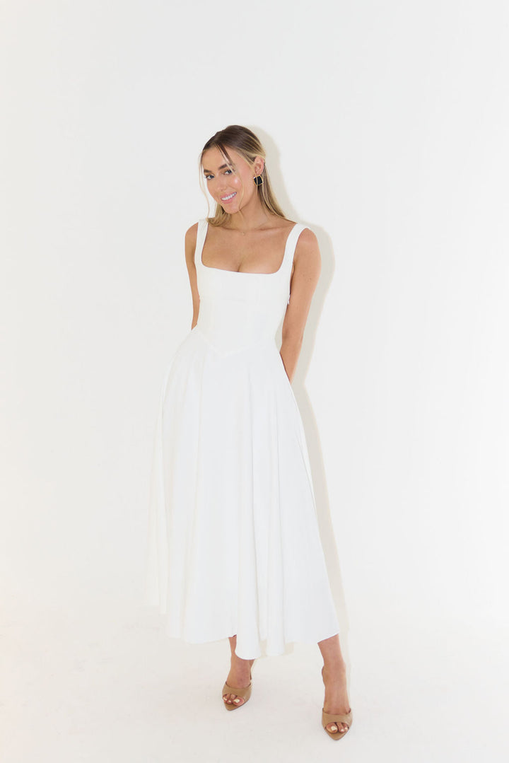 Aveline | Midikleid Plissee Quadratischer Ausschnitt