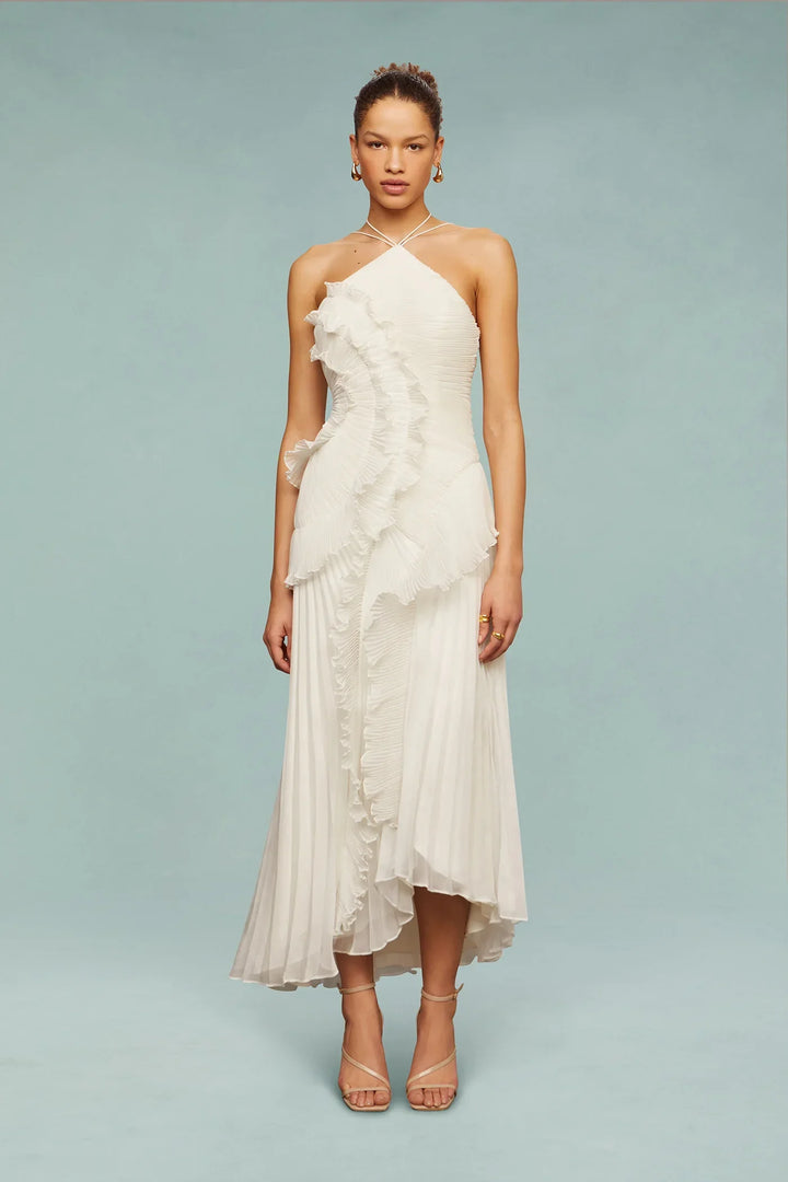 Zeraphine | Maxikleid Rüschen Plissee Rückenfrei