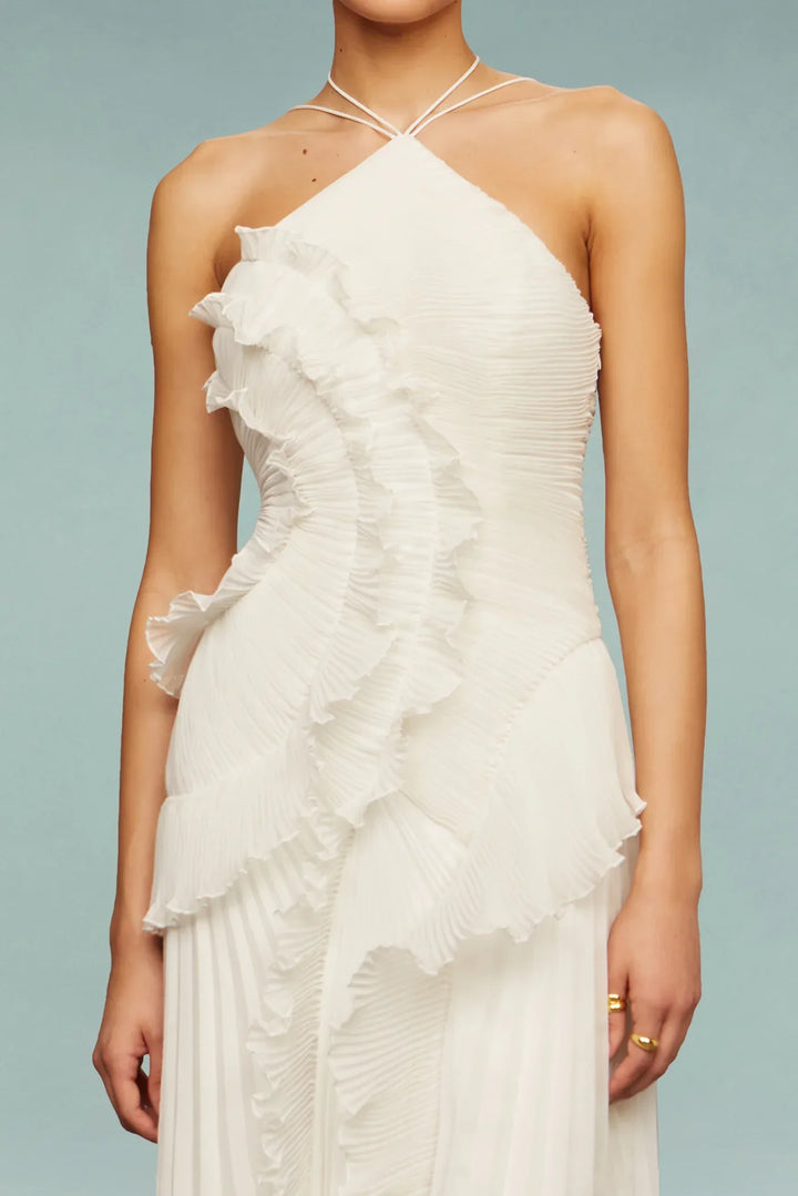 Zeraphine | Maxikleid Rüschen Plissee Rückenfrei