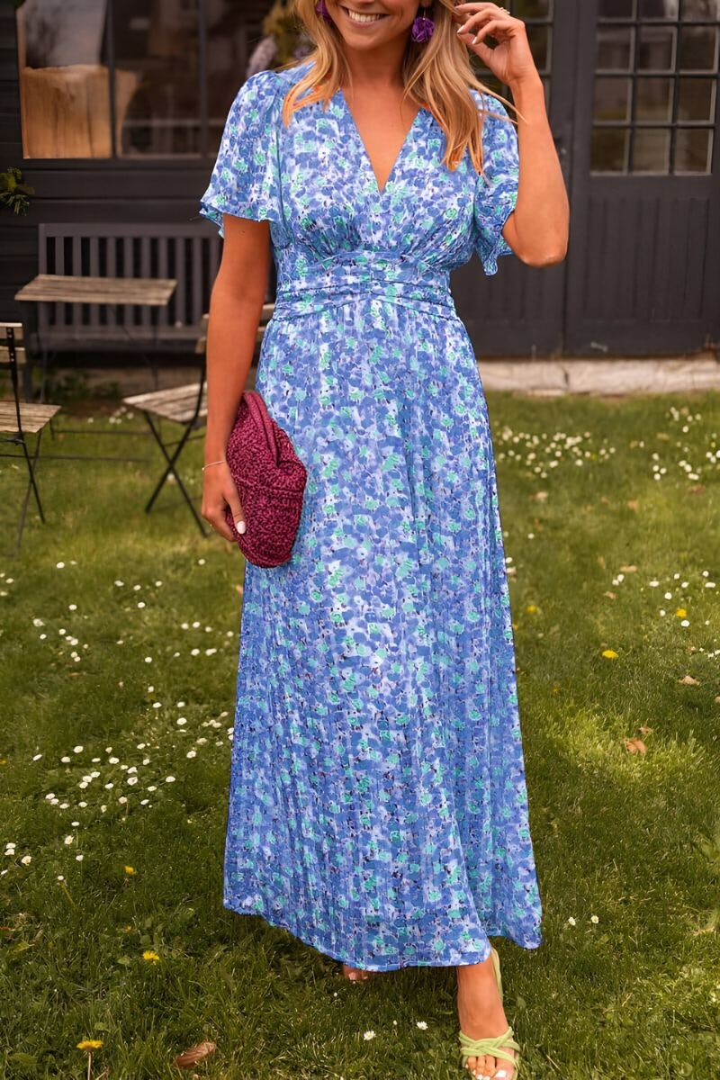 Luvra | Maxikleid V-Ausschnitt Geblümt Fließend