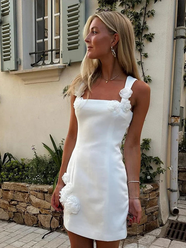 Eliza | Minikleid 3D Blumenapplikation Träger Strukturiert