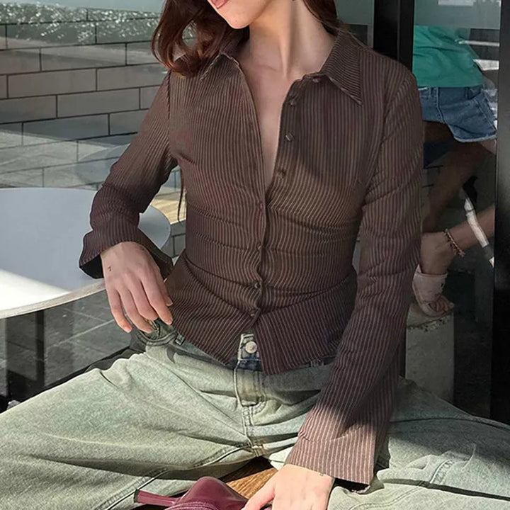 Mila | Vintage Bluse Retro Elegant Langarm Muster