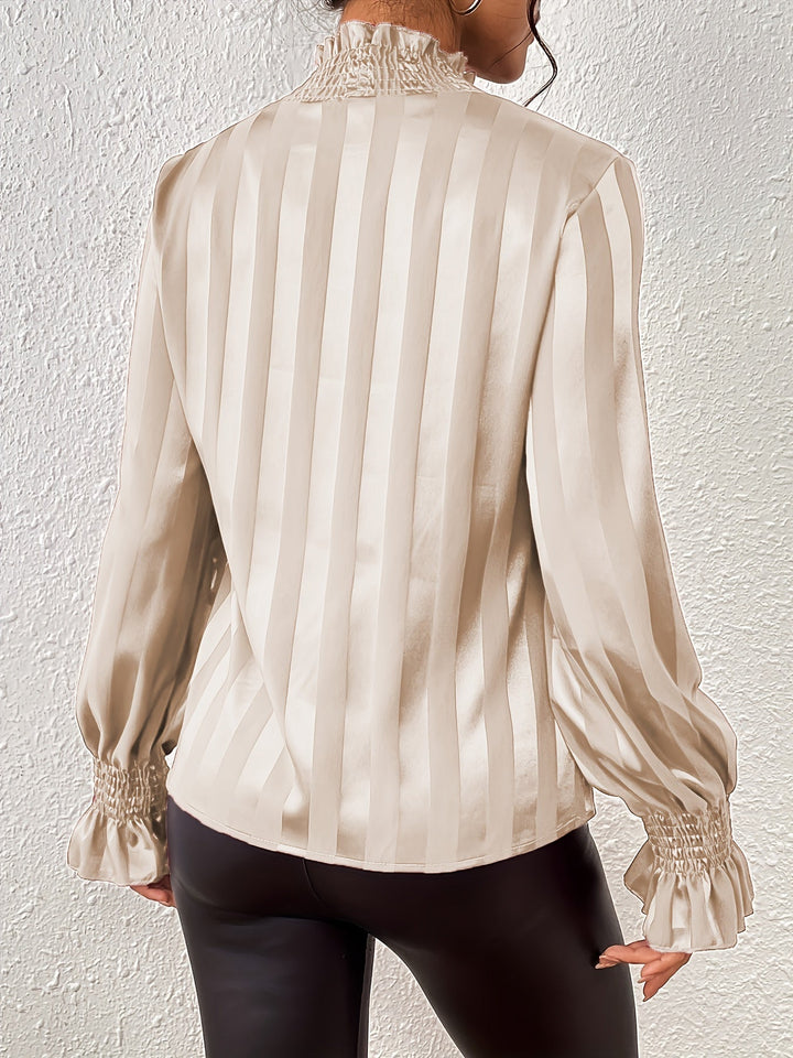 Elina | Satin Gestreifte Bluse Schleifenkragen Langarm