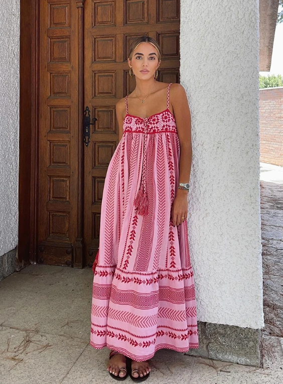 Nerina | Maxikleid A-Linie Sommer V-Ausschnitt fließend