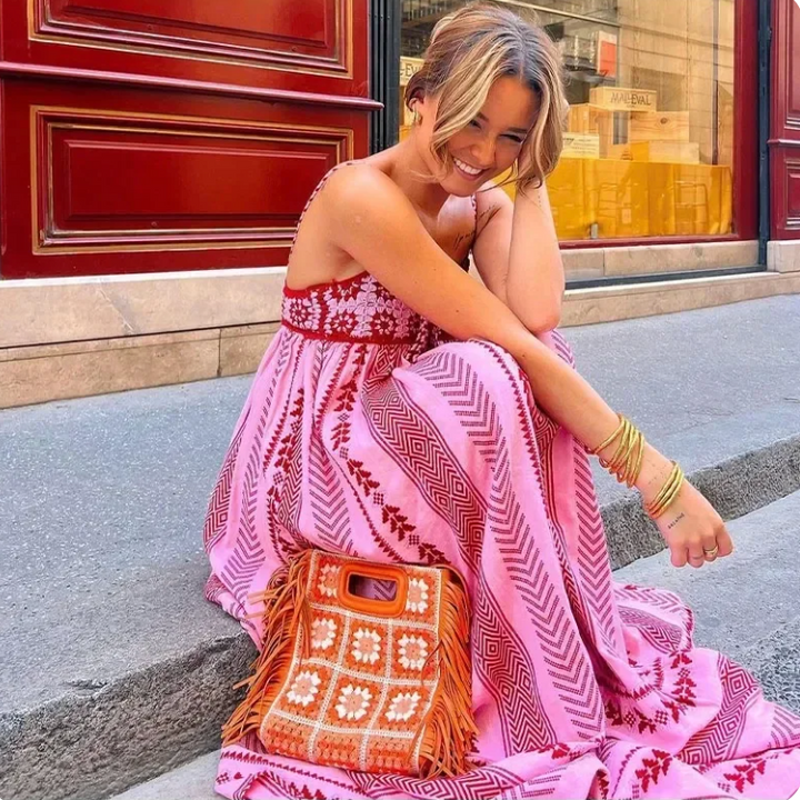 Nerina | Maxikleid A-Linie Sommer V-Ausschnitt fließend