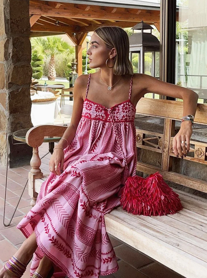 Nerina | Maxikleid A-Linie Sommer V-Ausschnitt fließend