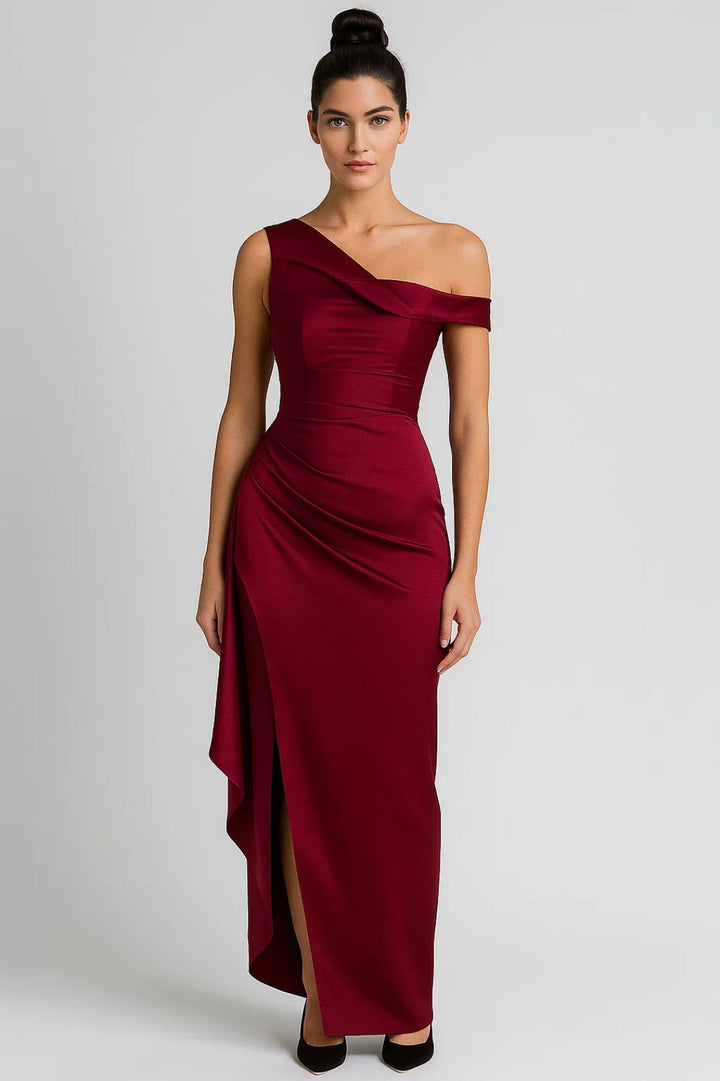 Lorissa | One Shoulder Maxikleid Drapiert mit Schlitz