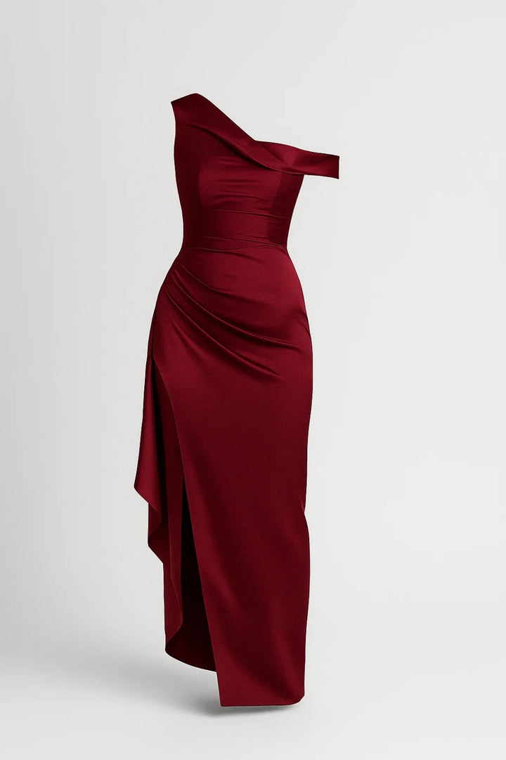 Lorissa | One Shoulder Maxikleid Drapiert mit Schlitz