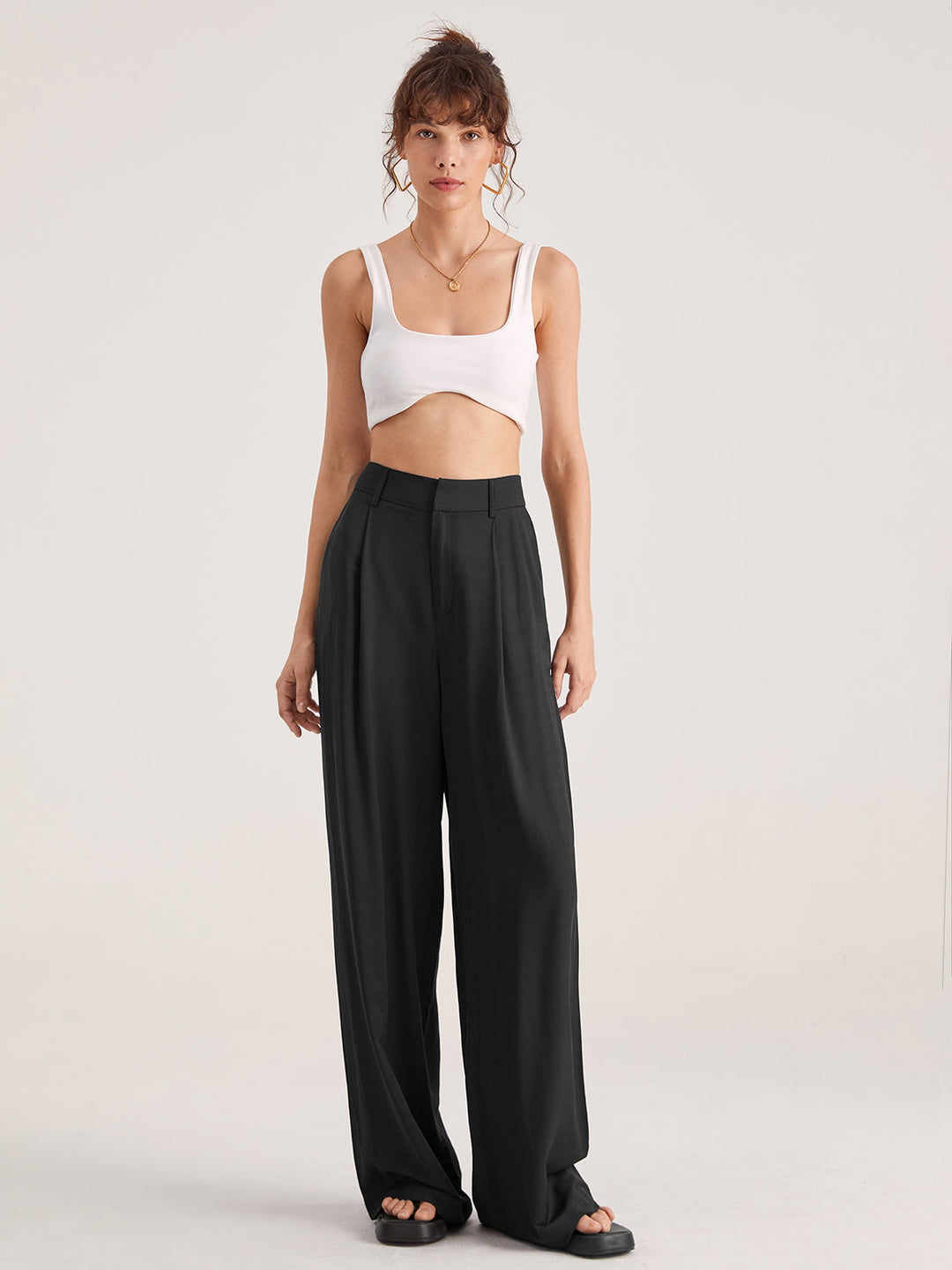 Yareli | Hose High Waist Falten vorne weit