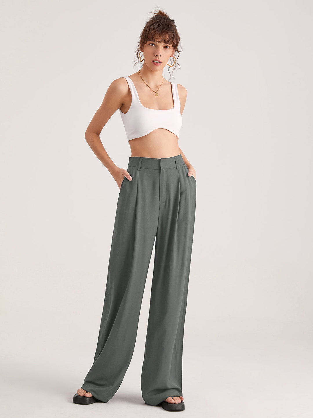 Yareli | Hose High Waist Falten vorne weit