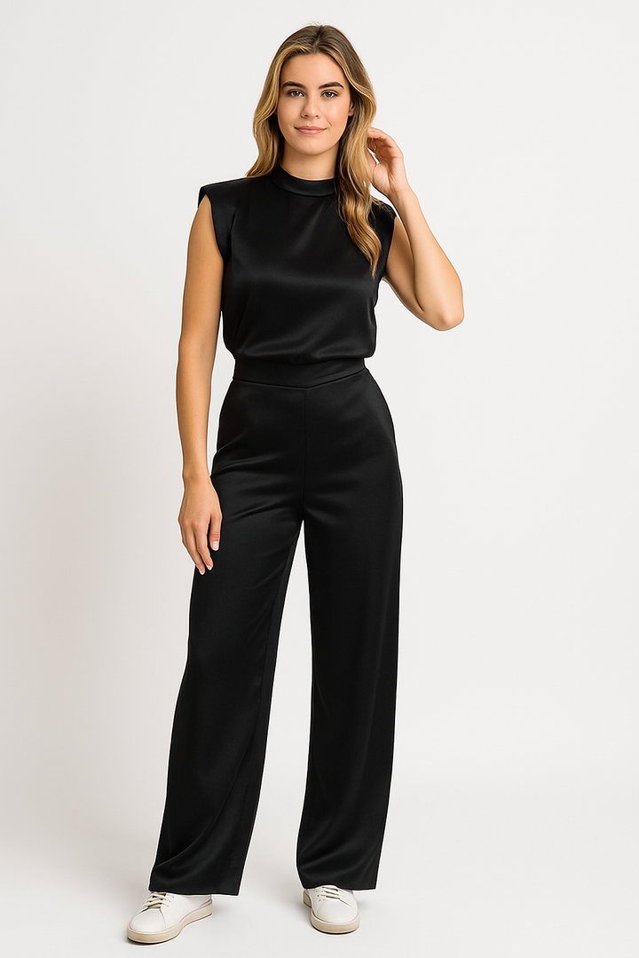 Vera | Jumpsuit Satin Ärmellos Weite Beine Rückenausschnitt