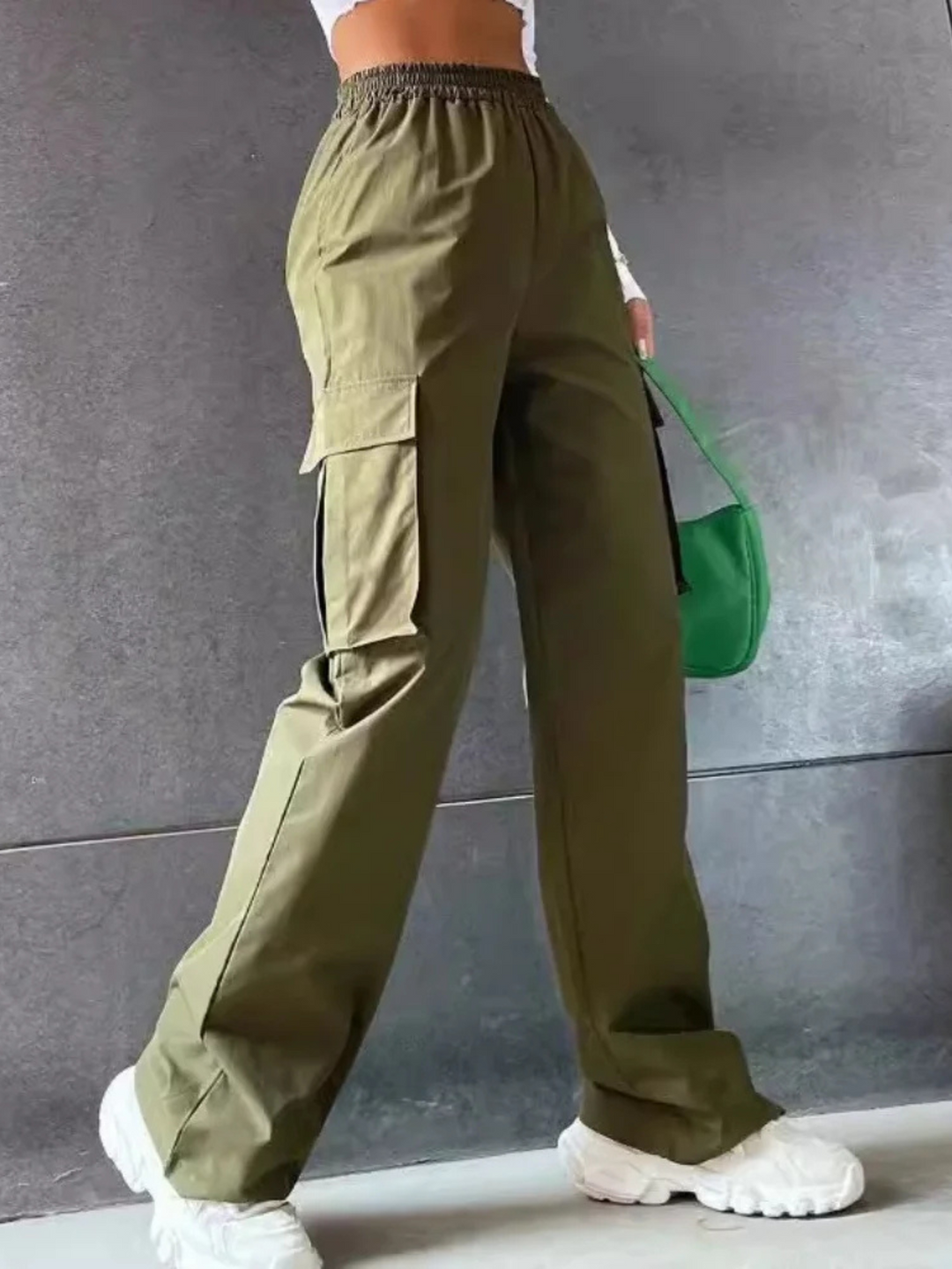 Elva | Cargo Weithose High Waist Elastikbund Baumwolle