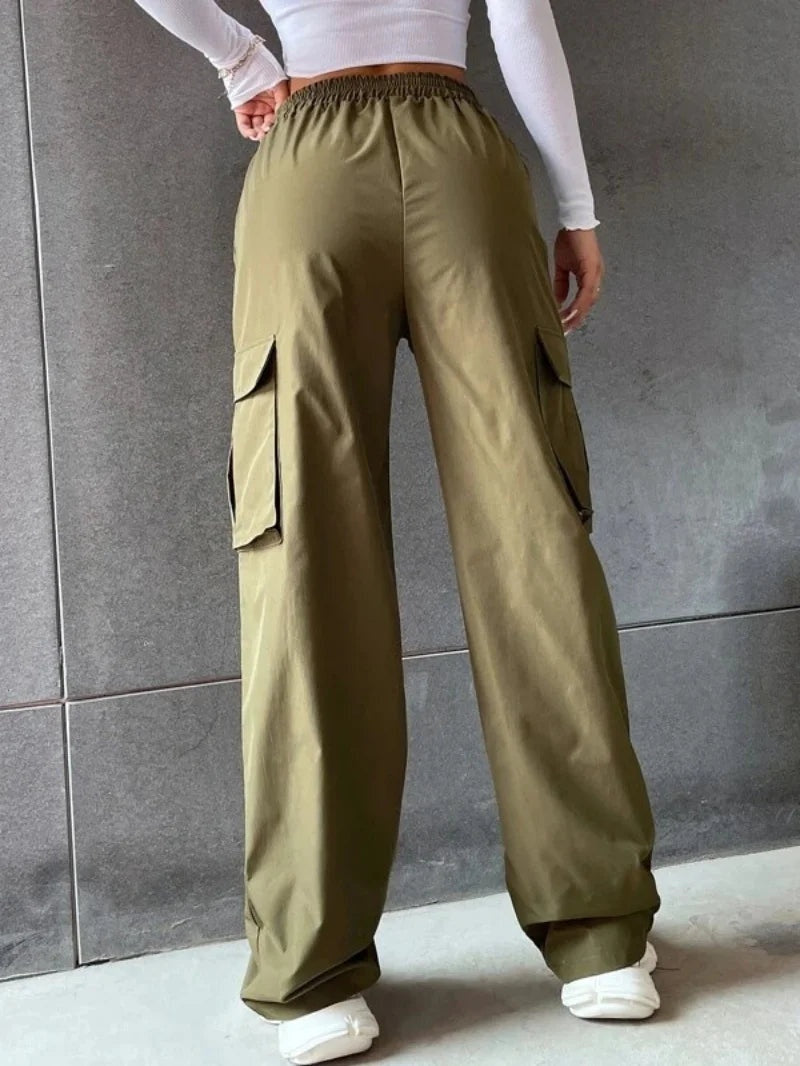 Elva | Cargo Weithose High Waist Elastikbund Baumwolle