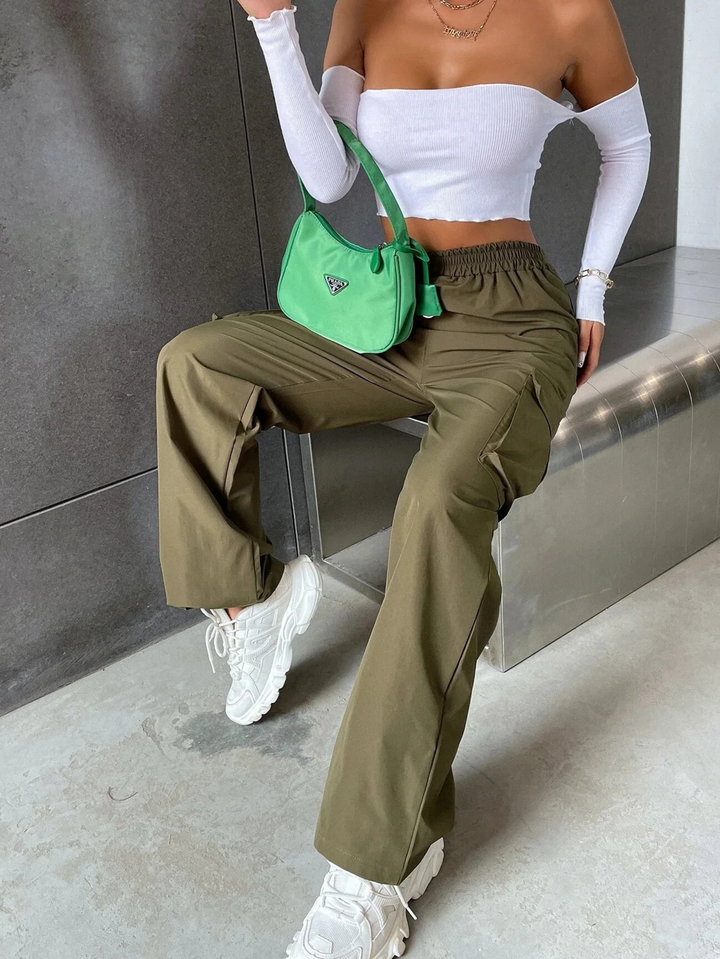 Elva | Cargo Weithose High Waist Elastikbund Baumwolle