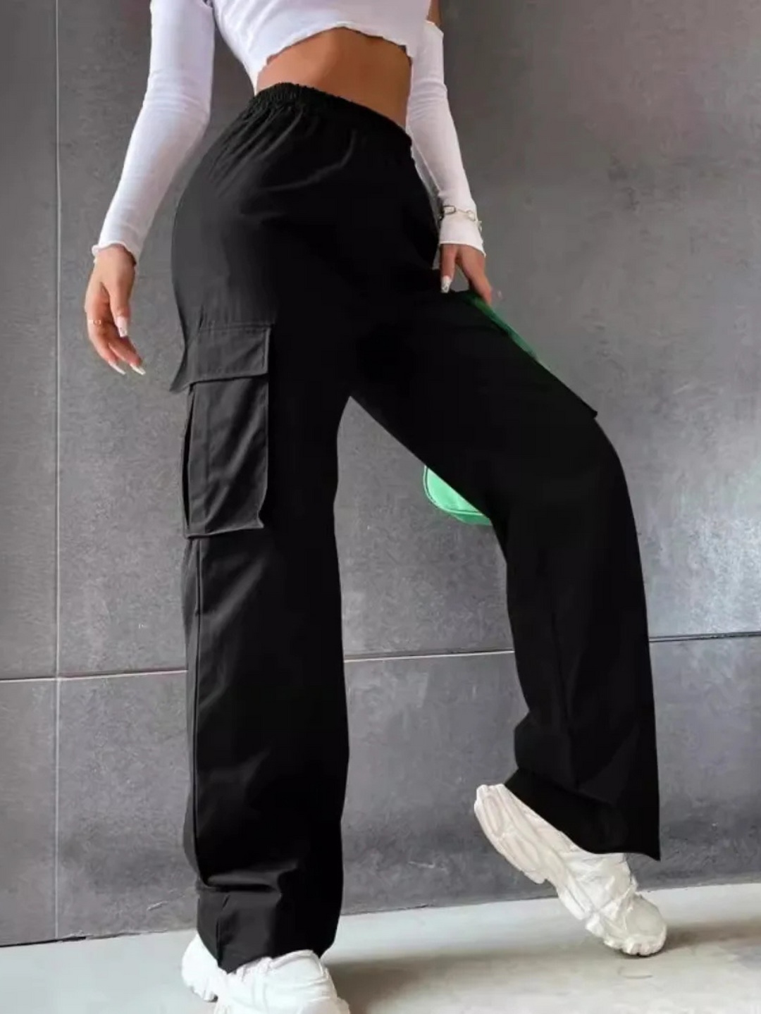Elva | Cargo Weithose High Waist Elastikbund Baumwolle