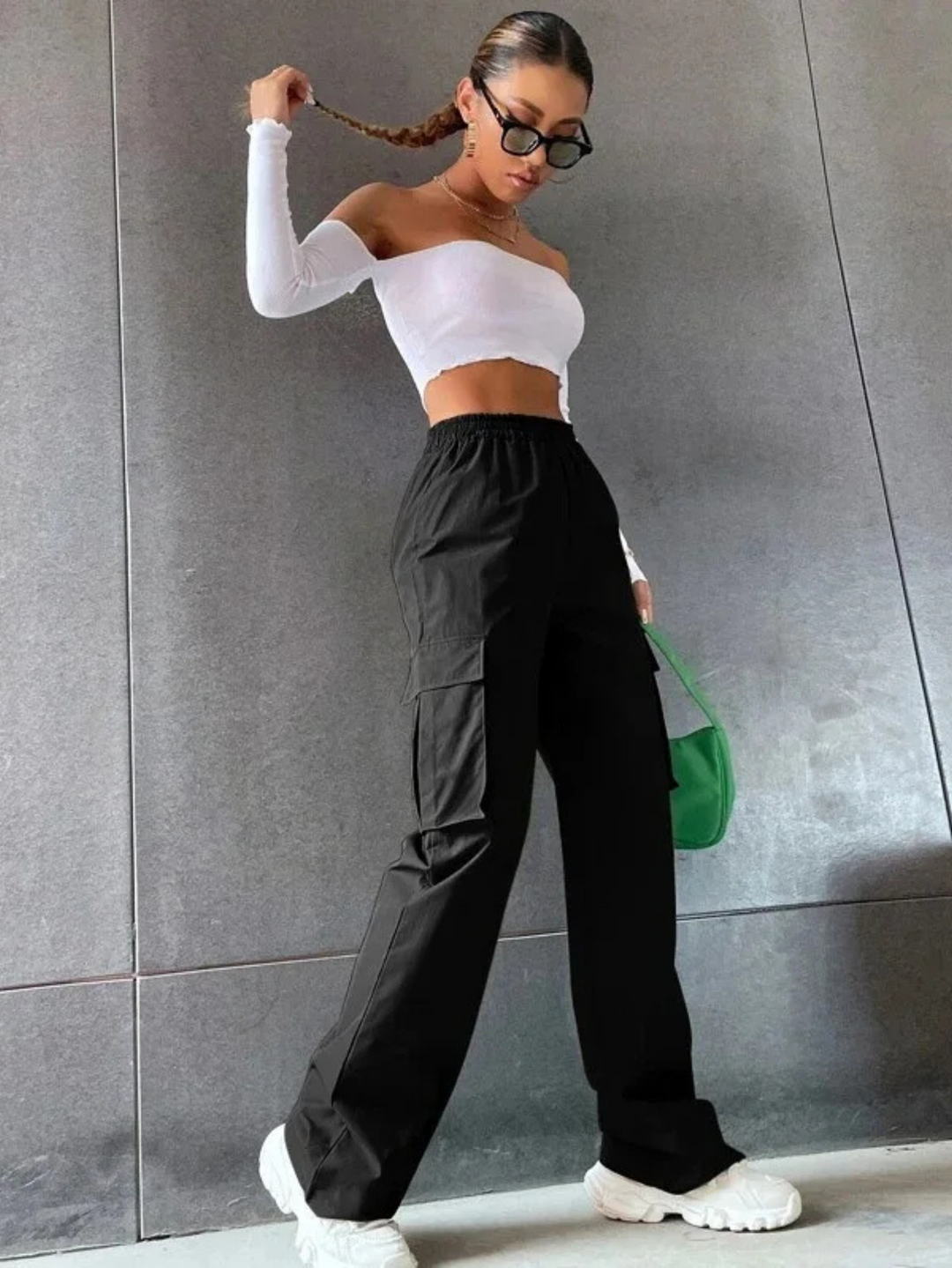 Elva | Cargo Weithose High Waist Elastikbund Baumwolle