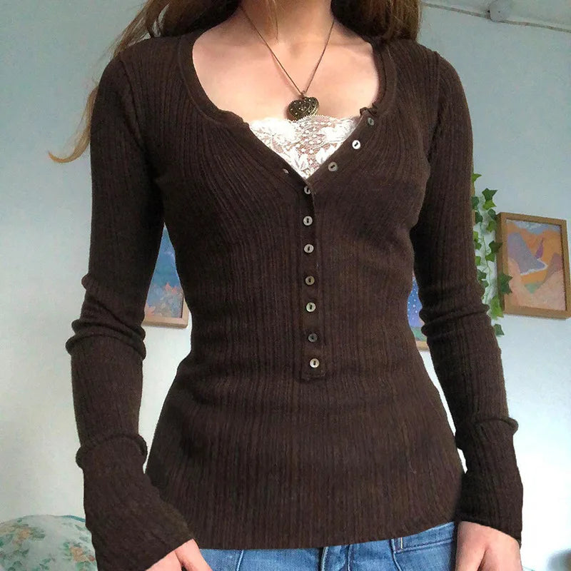 Zerielle | Strickpullover V-Ausschnitt Spitze