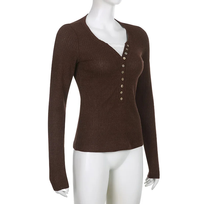 Zerielle | Strickpullover V-Ausschnitt Spitze