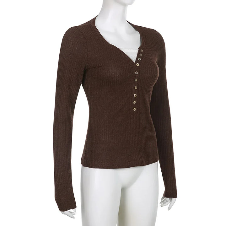 Zerielle | Strickpullover V-Ausschnitt Spitze