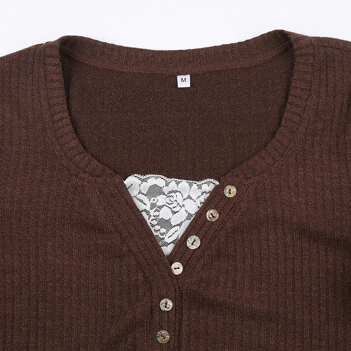 Zerielle | Strickpullover V-Ausschnitt Spitze