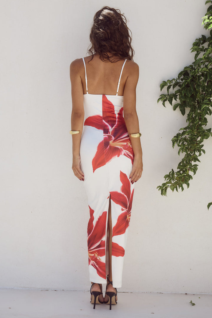 Virelle | Midikleid Blumen Spaghettiträger Rückenschlitz