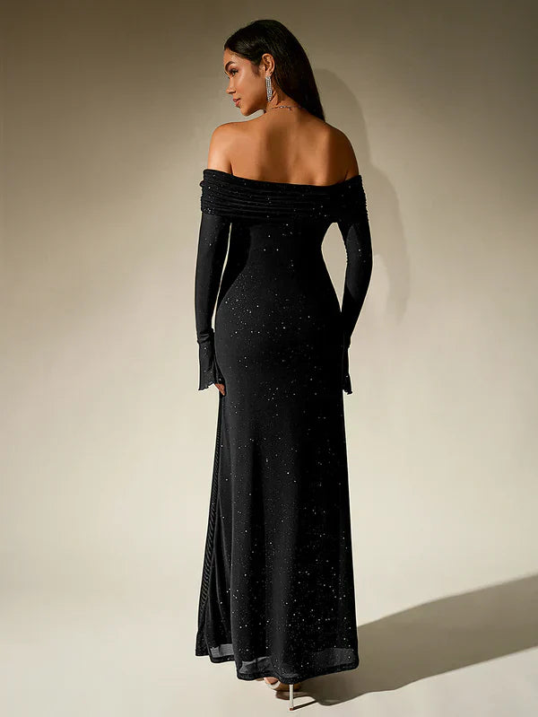 Selma | Abendkleid Schulterfrei Glitzer Transparente Ärmel