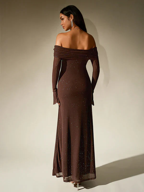 Selma | Abendkleid Schulterfrei Glitzer Transparente Ärmel