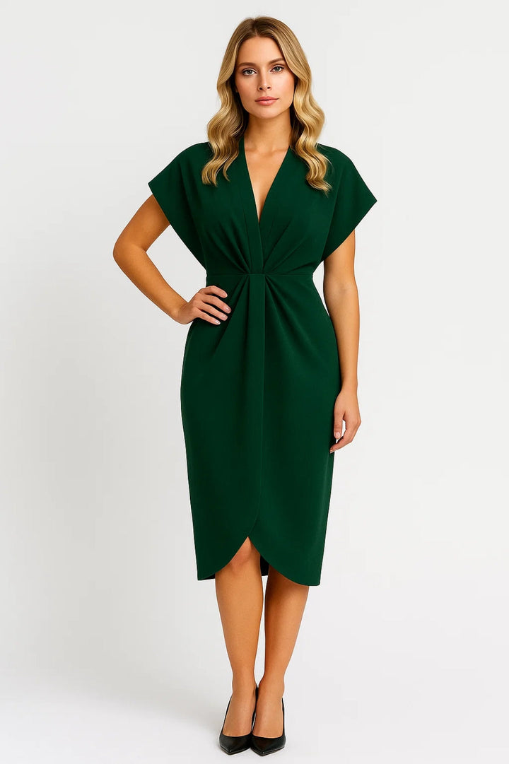 Astrid | Midi Wickelkleid V-Ausschnitt Kurzarm Fließend