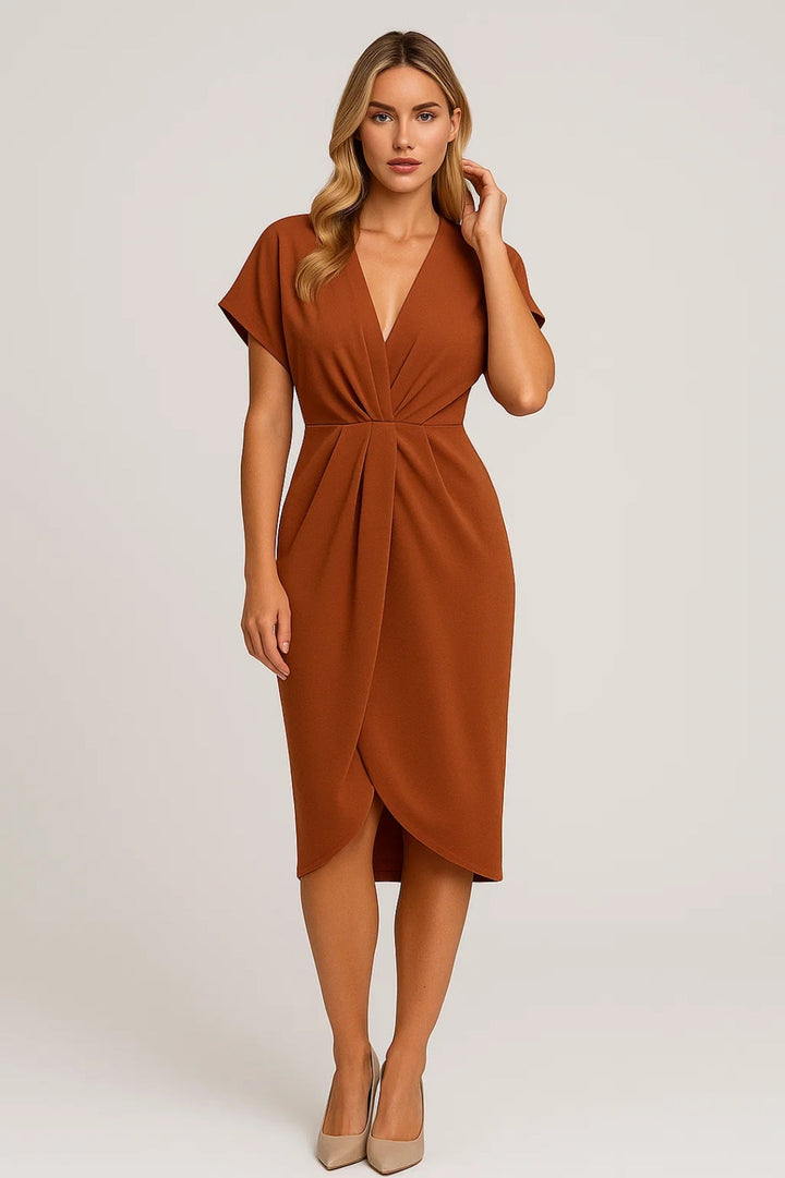 Astrid | Midi Wickelkleid V-Ausschnitt Kurzarm Fließend