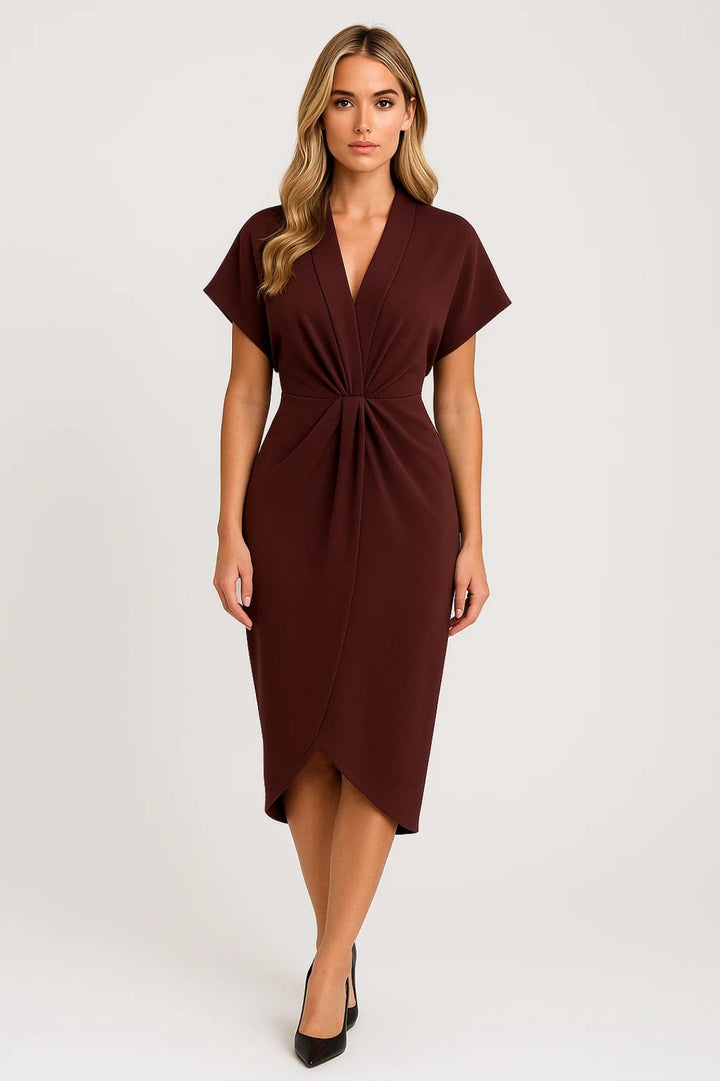 Astrid | Midi Wickelkleid V-Ausschnitt Kurzarm Fließend