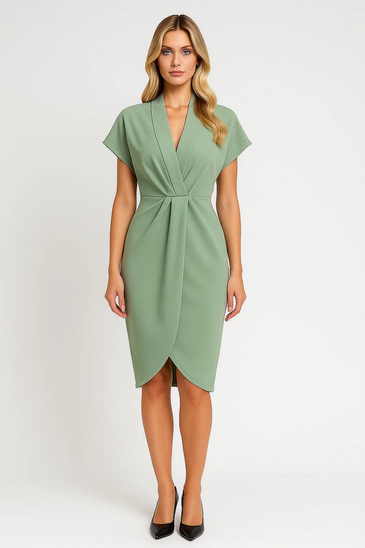 Astrid | Midi Wickelkleid V-Ausschnitt Kurzarm Fließend