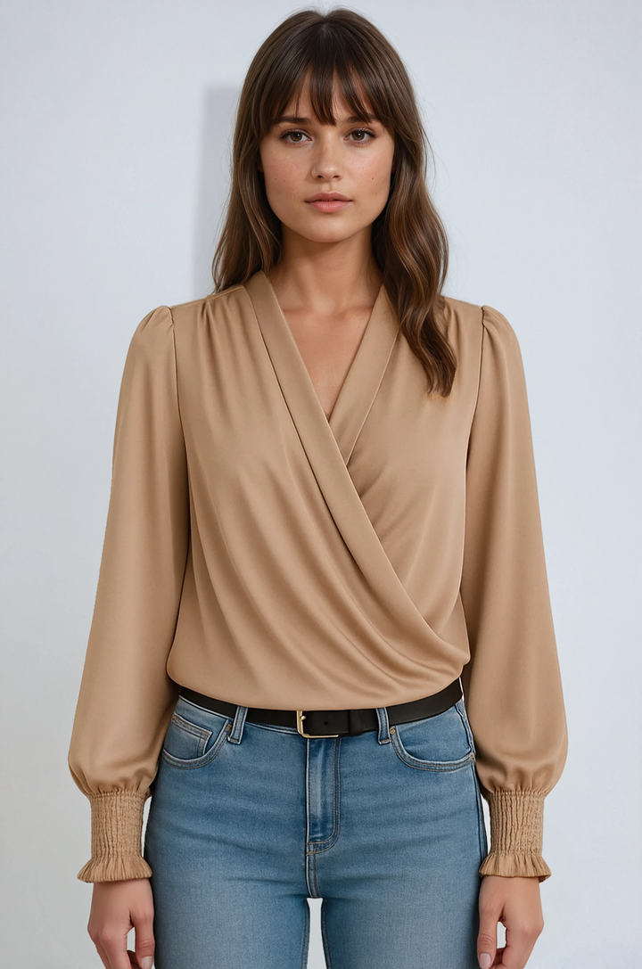 Elina | Bluse Wickeloptik langarm tailliert