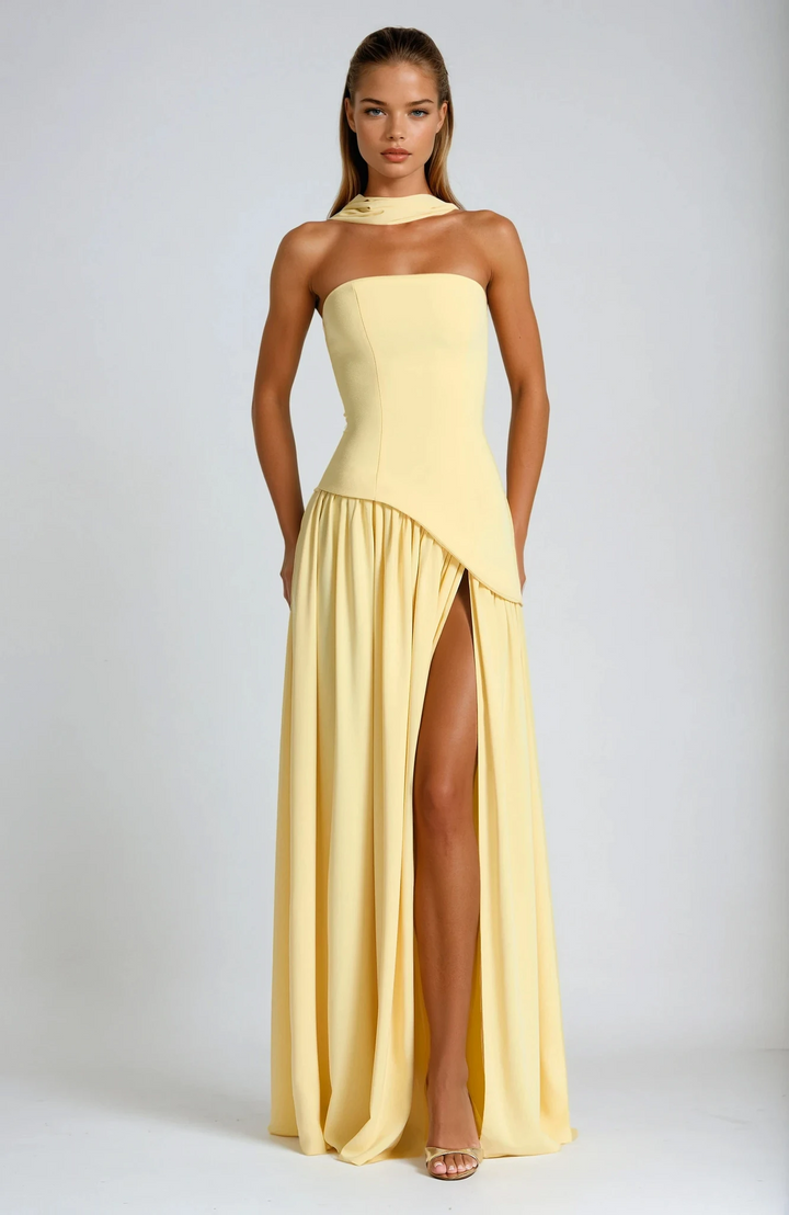 Avelira | Maxikleid Bandeau Schlitz Asymmetrisch