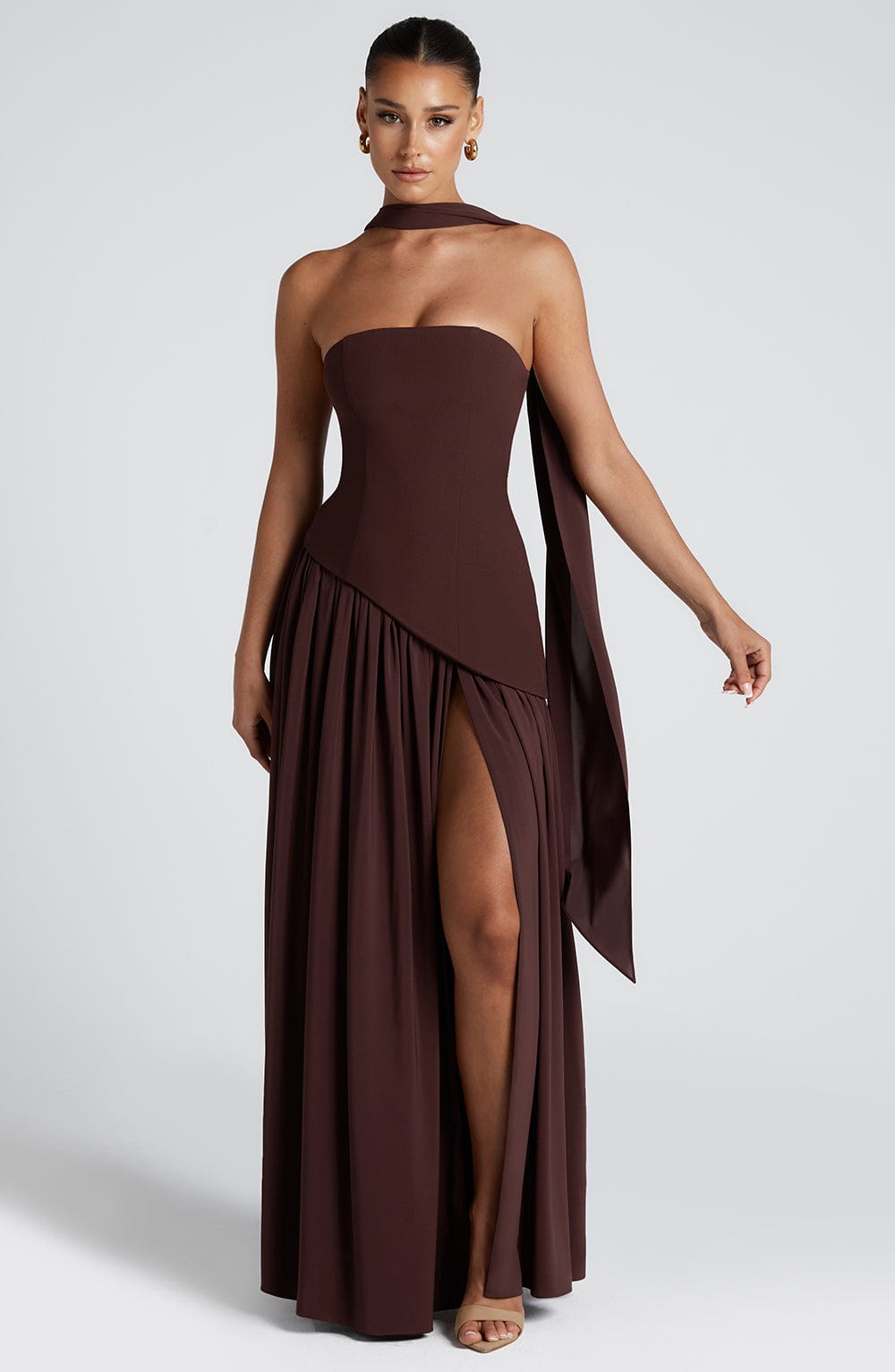 Avelira | Maxikleid Bandeau Schlitz Asymmetrisch