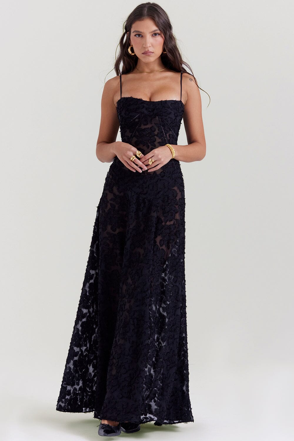 Yara | Maxikleid Fließend Tailliert Langarm