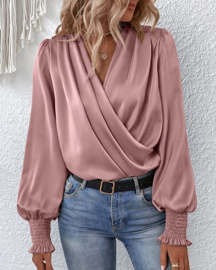 Elina | Bluse Wickeloptik langarm tailliert
