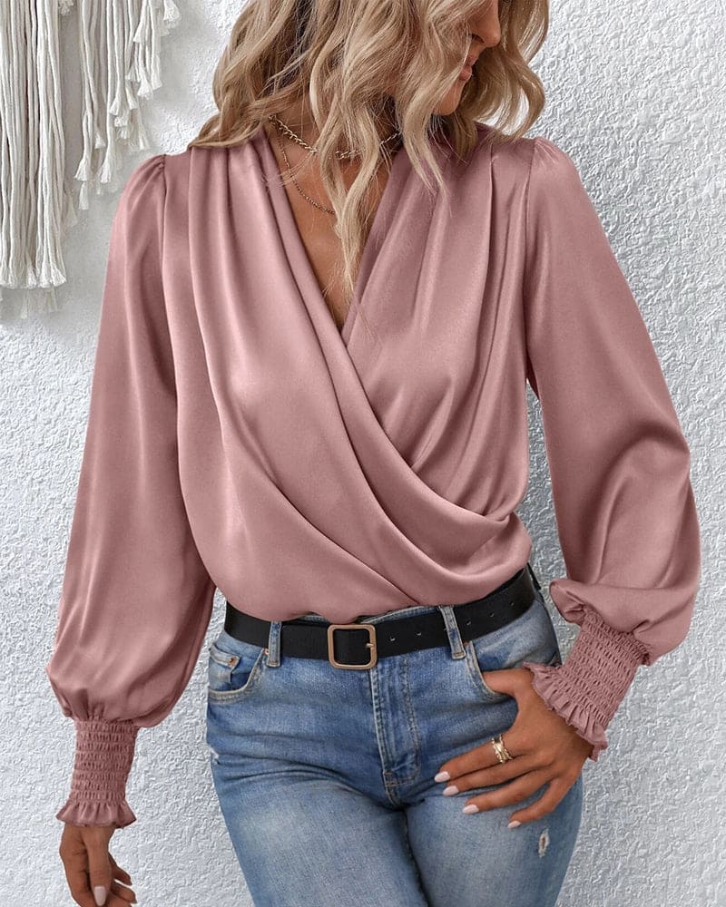 Elina | Bluse Wickeloptik langarm tailliert