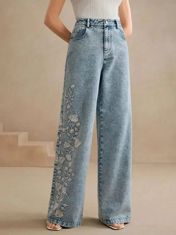 Liesel | Wide Leg Jeans Blumenstickerei Flatterhaft