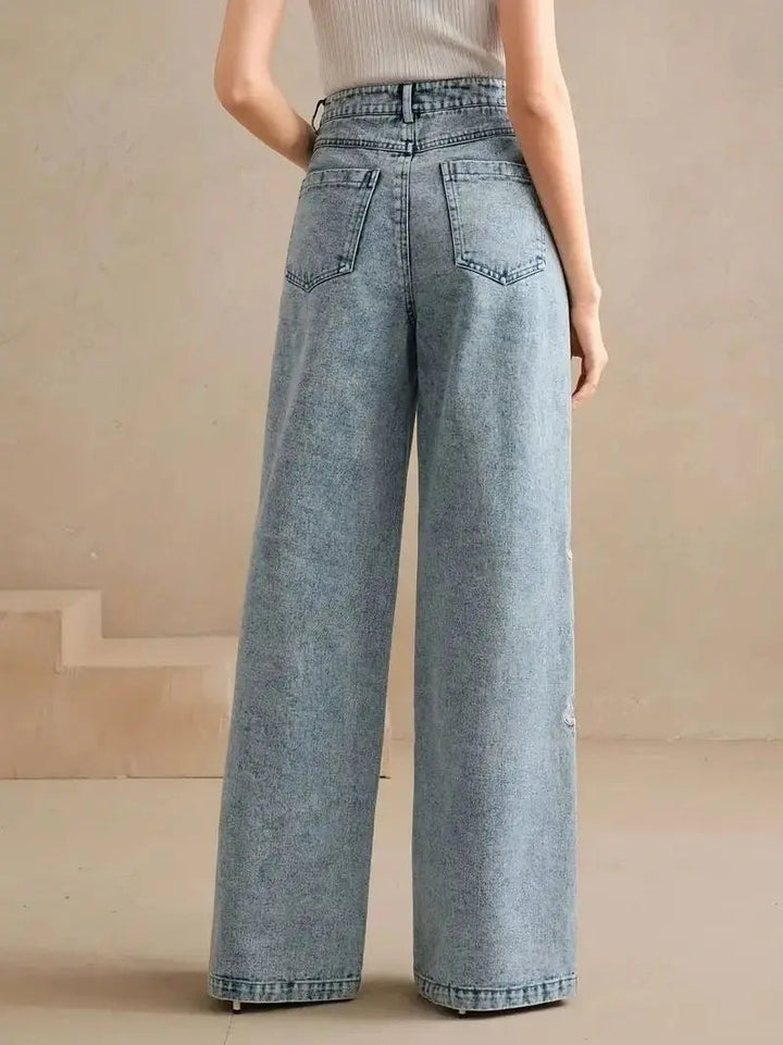 Liesel | Wide Leg Jeans Blumenstickerei Flatterhaft