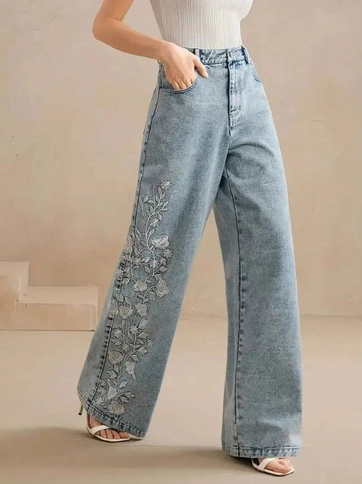 Liesel | Wide Leg Jeans Blumenstickerei Flatterhaft