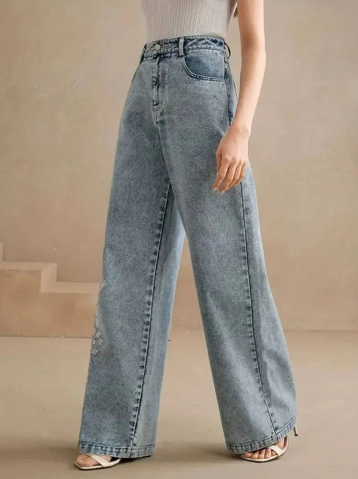 Liesel | Wide Leg Jeans Blumenstickerei Flatterhaft