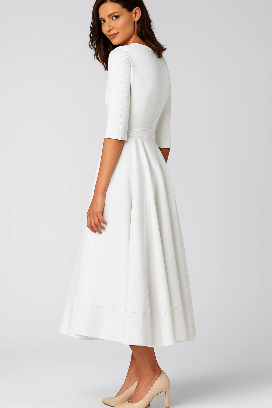 Ingrid | Midi Wickelkleid V-Ausschnitt Dreiviertelmärmel Fließend