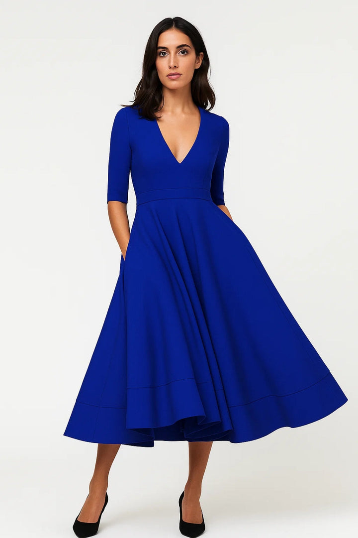 Ingrid | Midi Wickelkleid V-Ausschnitt Dreiviertelmärmel Fließend